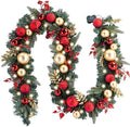 WANNA-CUL Pre-Lit 9ft Christmas Garland with Lights 50 LED Red Gold Baubles