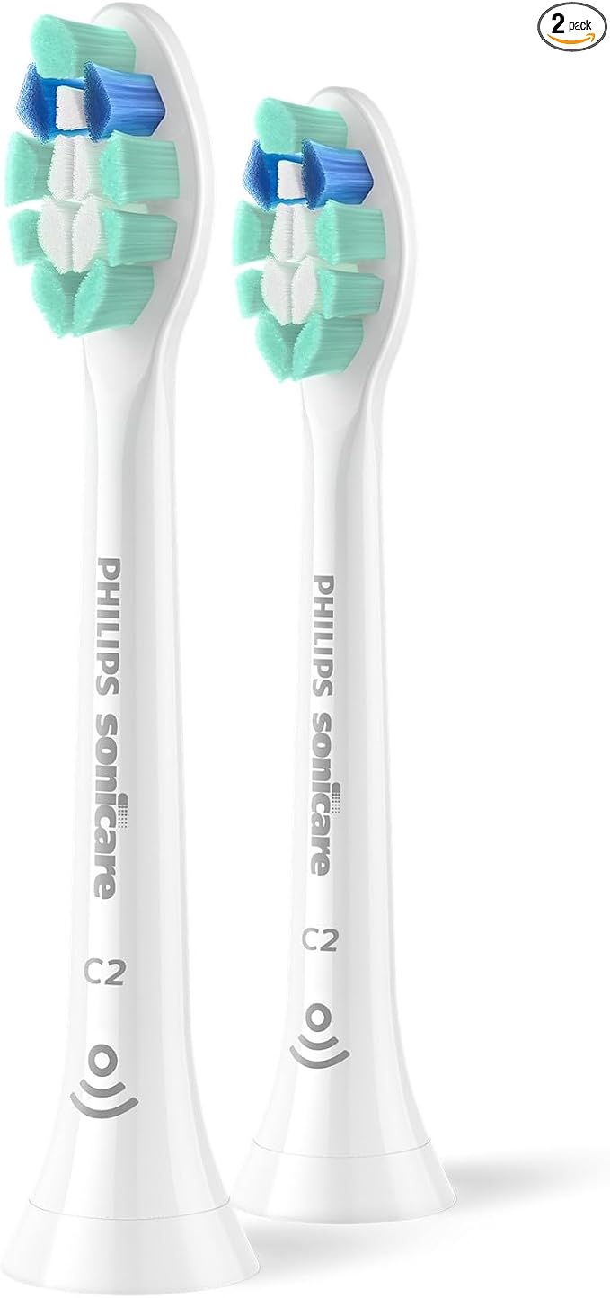Philips Sonicare C2 Plaque Control Brush Head, 6 Month Supply, White | 700% More Plaque Removal¹, BrushSync Reminder, Up To 62,000 Bristle Movements Per Min, 2-Pack, HX9022/77