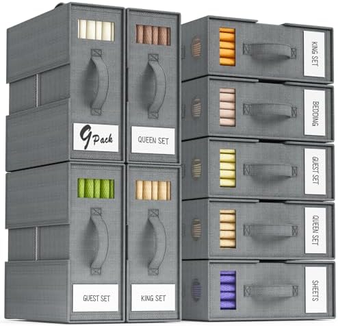 9 Pack Sheet Organizers and Storage, Bed Sheet Organizer