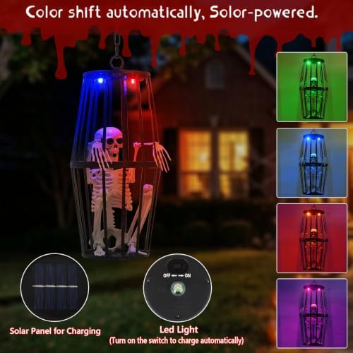 2-Pack 23” Scary Hanging Skeletons Ghosts Solar Halloween Decor