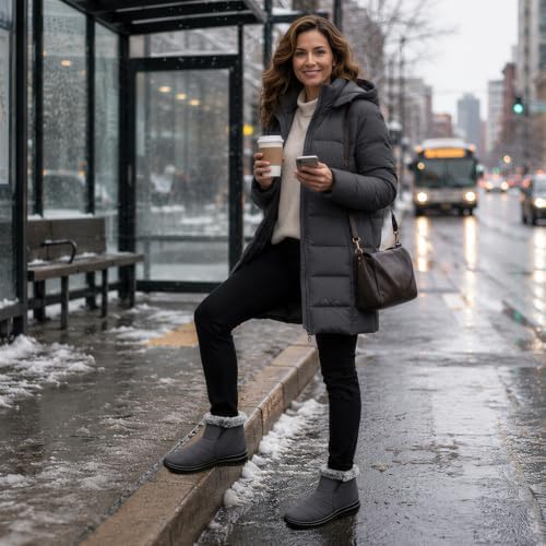 SHIBEVER Winter Snow Boots for Women: Slip On Ankle Fur Lined Warm Boot