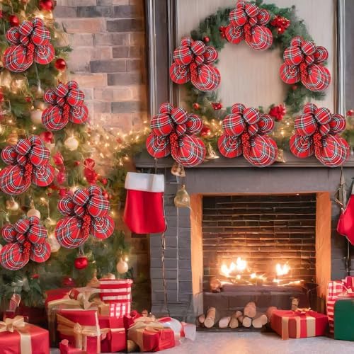 4 Set Large Tartan Plaid Christmas Ball Clusters Fabric Ball Ornament