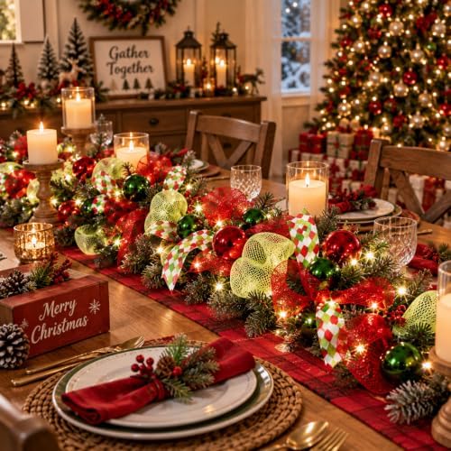 Riceshoot 6 ft Red Green Christmas Artificial Garland with LED Lights