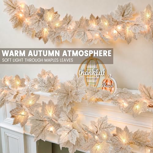 Fall Decor 2 Pack Lighted Fall Garland with Lights Battery Operated (White)