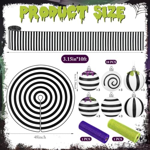 22 Pcs Halloween Tree Skirt Black White Striped Ornament Nightmare Decor