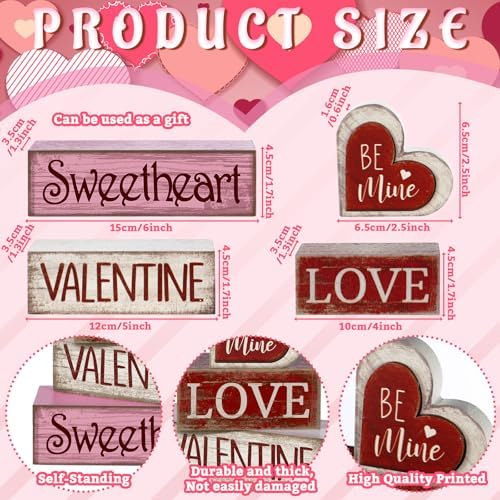Lineshading 4 Pcs Valentines Day Table Decorations, Be Mine Wood Heart Sign