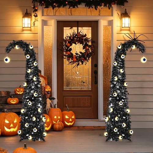 Black Halloween Tree with Eyeball String Lights for Christmas Decorations