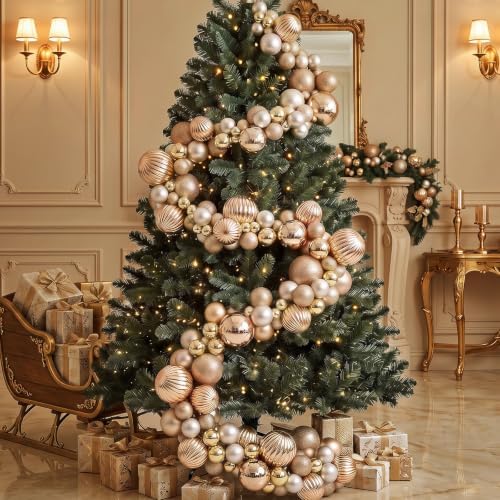 9.8 ft Christmas Ball Garland, Champagne Gold