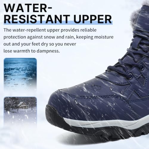 Snow Boots for Men Winter Waterproof Warm Fur Lined Shoes Non Slip Ankle