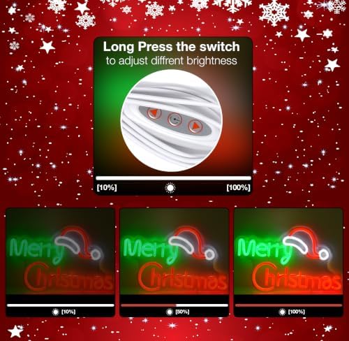 Merry Christmas LED Neon Sign USB Powered Wall Light with Santa Hat