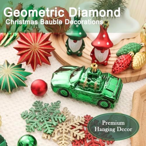 68PCS Christmas Tree Ornaments Set, Red Green Gold Christmas Balls and Assorted Decorations, Shatterproof Hanging Ornaments with Hooks for Xmas Tree, Holiday Party Home Decor
