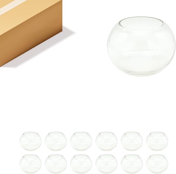 WGV Bowl Glass Vase, Diameter 5.1", Height 3.75", Open Width 3", (Multiple Sizes Choices) Clear Bubble Planter Terrarium Fish Bowl for Wedding Event Home Decor, 12 Pieces (VBW0005)