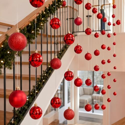 6 Pcs Christmas Ball Garland 6.6 ft Hanging Ornaments Strand, Red