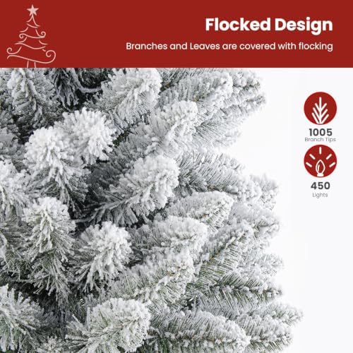 SHareconn 9ft Prelit Snow Flocked Artificial Slim Pencil Christmas Tree