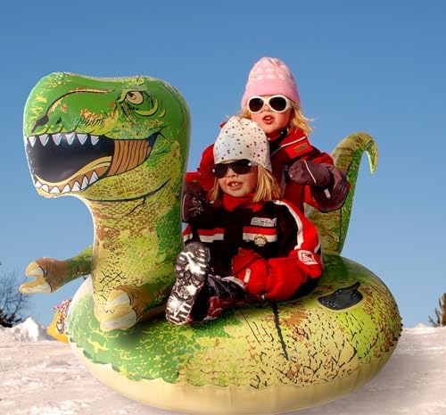 Dinosaur Snow Tube, FindUWill 64.9 inch Large Inflatable Snow Sled with Handles, Heavy Duty Snow Tubes Sledding for Kids and Adults (Reinforced Double-Layers Bottom)