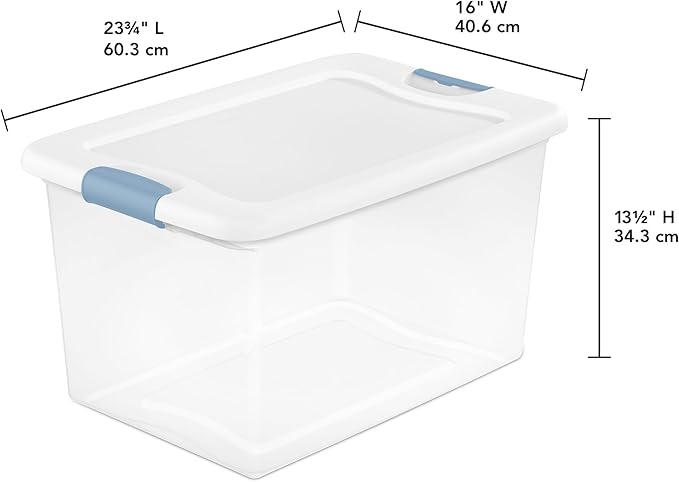Sterilite 4-Pack 64 Quart Latching Box, Clear Plastic Storage Organizer Bins with White Lids - Large Stackable Containers for Home Bedroom, Dorm Room, and Closet Organization