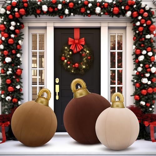 Jenaai 3 Pcs Giant Velvet Christmas Inflatable Ball Ornament 24" 20" 18"