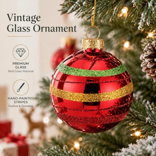 Soulchen 8 Pcs Vintage Glass Christmas Ornaments with Reflector for Tree