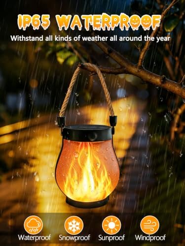 2 Pack Gen2 Solar Lanterns Outdoor Waterproof Halloween Solar Lights Flame