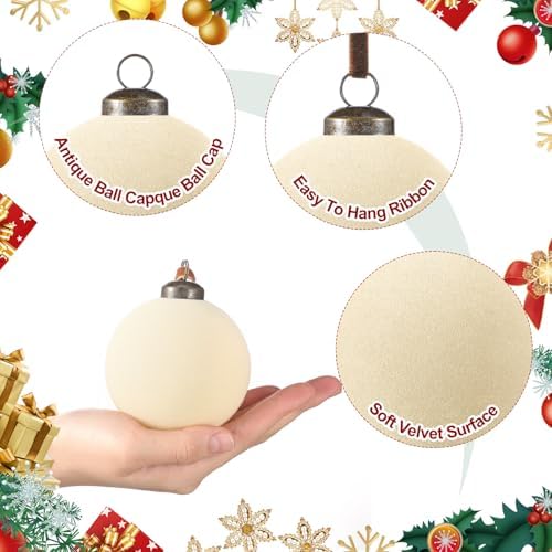 Foilswirl 36 Pcs Cream White Velvet Christmas Balls, 2.36", 2.76", 3.15"
