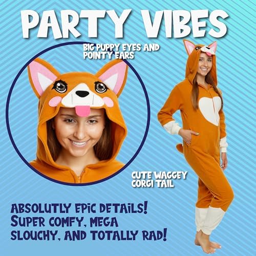 Funziez! Slim Fit Adult Onesie - Animal Costume - Plush Unisex Halloween One Piece Cosplay Suit for Women and Men