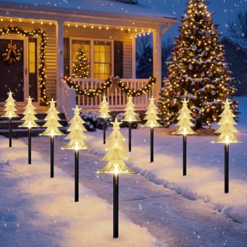 TOWPONICS Solar Christmas Tree Pathway Lights Outdoor Decoration, 10 PCS