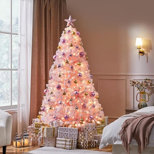 Yaheetech 6ft Pre-Lit Pink Artificial Christmas Tree with 250 Lights