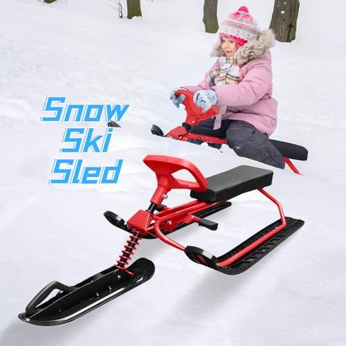 TOPINCN Snow Racer Sled, HDPE Material, Steering Wheel and Twin Brakes, for Kids and Teens, Size 47.2 X 19.7 X 15 in