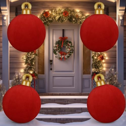 Jetec 3 Pcs 32 Inch Giant Red Velvet Christmas Inflatable Balls