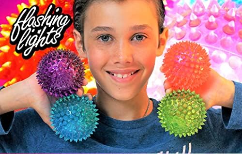 JA-RU Light Up Ball (4 Balls) Rubber Spiky Balls for Kids. Stress 699-4s