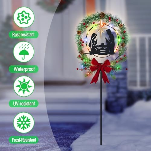 Nativity Scene Outdoor,Multi Colorful Solar Lights Christmas Garden Stakes