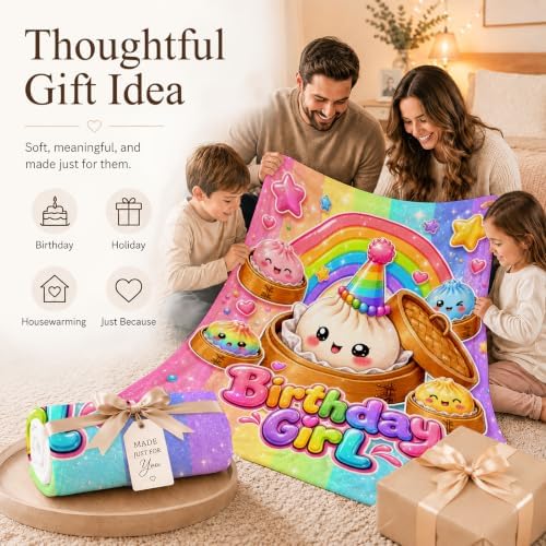 Girls Blanket 60" x 80" Dumpling Throw, Kids Teens Squishy Blanket