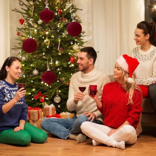 Civaner 4 Pcs Large Velvet Christmas Ball,6 Inch,Burgundy