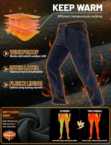 TACVASEN Men's Winter Snow Ski Pants Fleece Lined Waterproof Work Tactical