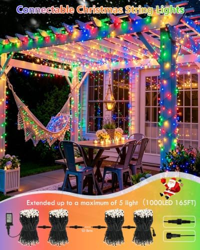 2 Pack 200LED Christmas Lights Indoor Outdoor Cool White to Multicolor