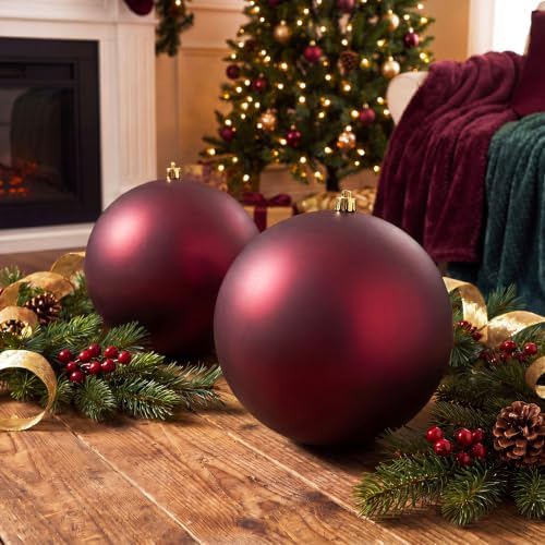 Threan 10 Inch Burgundy Matte Large Christmas Ball Ornament