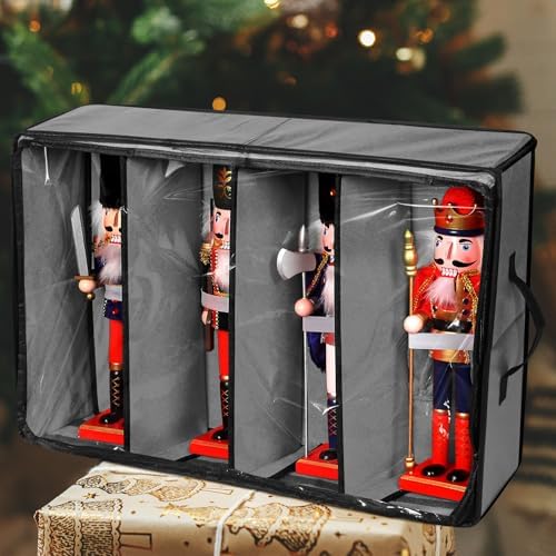 Preboun 4 Pack Christmas Nutcracker Storage Box Clear Top,Gray