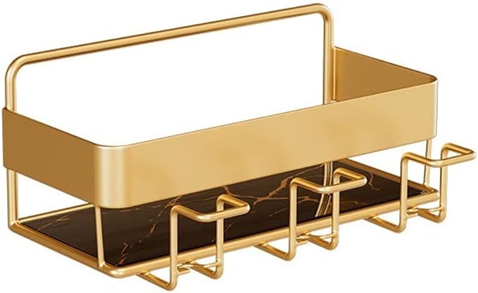 Toothbrush Rack Nordic Light Luxury Wall-Mounted Metal Toothbrush Holder Multifunctional Bathroom Storage Rack with Mouthwash Cup Bathroom Toothbrush Holder(B)