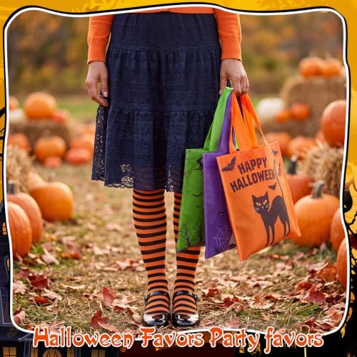 Sweetude 120 Pcs Halloween Tote Bags Bulk Trick Treat Bag with Handles Reusable Non Woven Halloween Treats Party Gift Favors Bags for Kids(Spider Pumpkin)