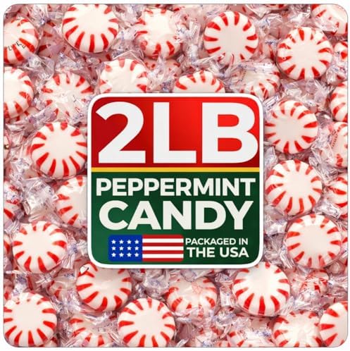 Cambie Peppermint Candy - 2 lbs of Hard Candy Individually Wrapped Mints 150 pieces - Perfect For After Dinner Mints, For Home Restaurant or Office Candy, Bright Red & White Swirl