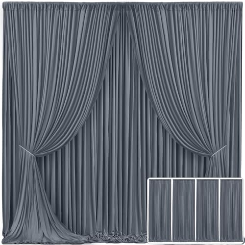 4 Panels Charcoal Backdrop Curtain for Parties Wedding Wrinkle Free Silver Grey Photo Curtains Backdrop Drapes Fabric Decoration for Birthday Party Baby Shower 20ft(W) x 10ft(H)