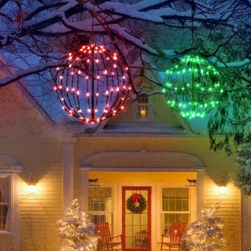 Christmas Decorations,LED Light Balls Outdoor,2 Pack,Red&Green