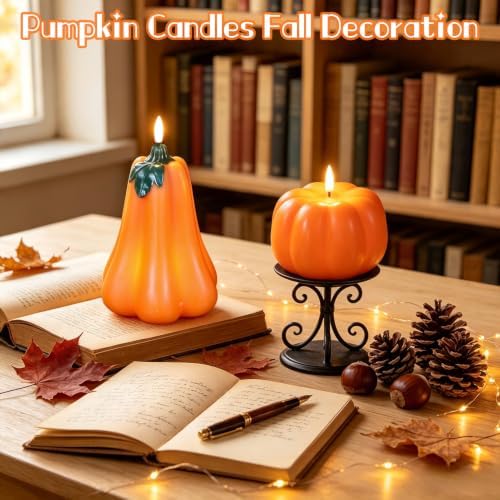 Wondise Fall Decorations Flameless Wax Pumpkin Candles with Remote Timer