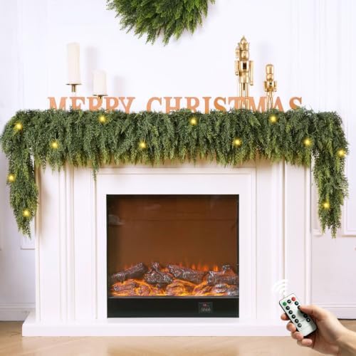 6FT 1Pcs Christmas Cedar Garland with Lights Realistic Faux Pine Garlands