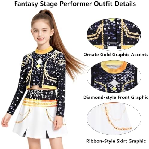 ELIM Kids Pop Star Costume Girls Halloween Costumes Set with Accessories