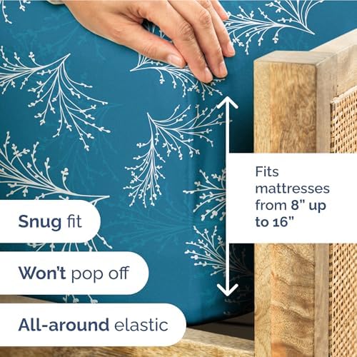 King 4 Piece Floral Sheet Set - Soft, Breathable & Cooling - Sea Spray