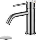 Single Hole Bathroom Sink Faucet with Pop-up Drain Assembly and Faucet Supply Lines, Brushed Nickel Single Handle Lavatory Basin Faucets Taps