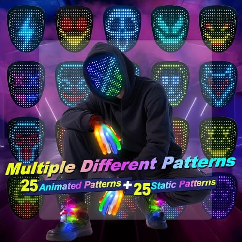 3 Set Halloween Gesture Sensing LED Mask Glow Skeleton Gloves & Shoelaces