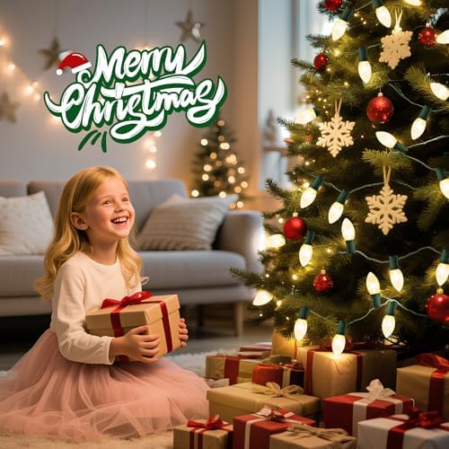 Minetom C9 Christmas Lights Outdoor, 50FT String Lights with 50+2 Bulbs