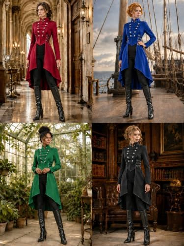 AI'MOURI Gothic Tailcoat Halloween Costumes for Women, Medieval Irregular Hem Steampunk Corset Victorian Tailcoat Jacket